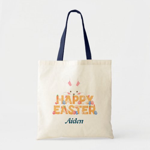 Personalized Happy Easter with Easter Bunny  Tote Bag