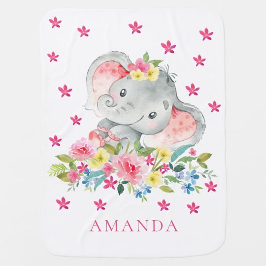 Personalized Happy Elephant Baby Receiving Blanket | Zazzle.com