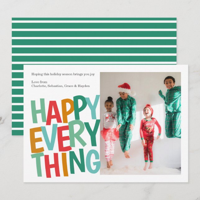 Personalized Happy Everything Colorful Christmas Holiday Card (Front/Back)