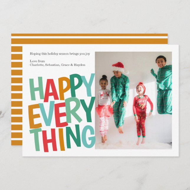 Personalized Happy Everything Colorful Christmas Holiday Card (Front/Back)
