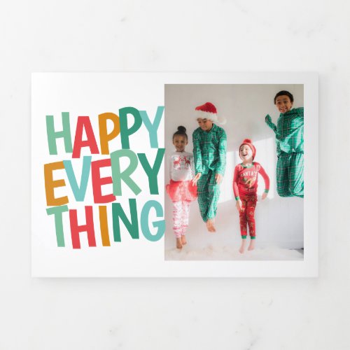 Personalized Happy Everything Colorful Christmas Tri_Fold Holiday Card