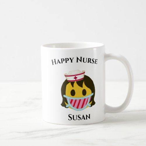 Personalized Happy Face Nurse With Mask  Nurse Cap Coffee Mug