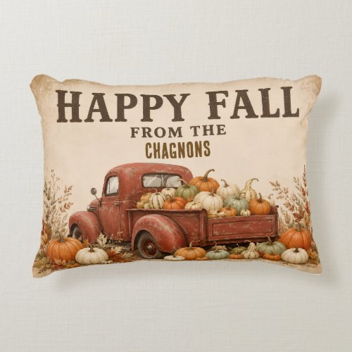 Personalized Happy Fall Vintage Red Truck Farmhous Accent Pillow
