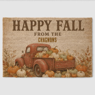 Personalized Happy Fall Vintage Red Truck Farmhous Fiber Doormat