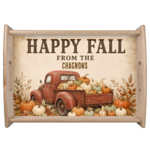 Personalized Happy Fall Vintage Red Truck Pumpkin Serving Tray