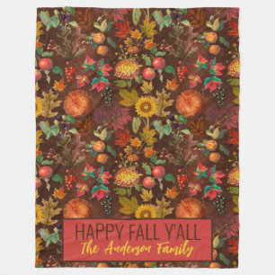Personalized Happy Fall Y'all Autumn Botanical Fleece Blanket