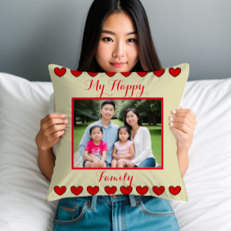 Personalized Happy Family Throw Pillow with Photo