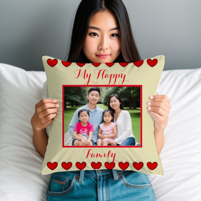 Personalized Happy Family Throw Pillow with Photo (Creator Uploaded)
