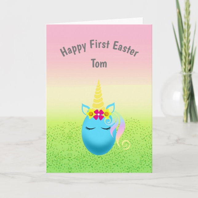 Personalized Happy First Easter Baby Boy Card (Front)
