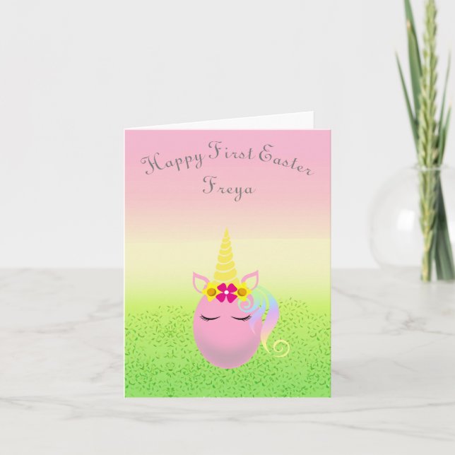 Personalized Happy First Easter Baby Girl Card (Front)