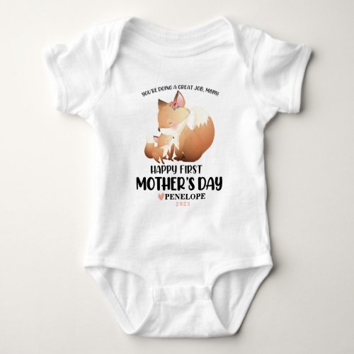 Personalized Happy First Mothers Day _ Fox Baby Bodysuit