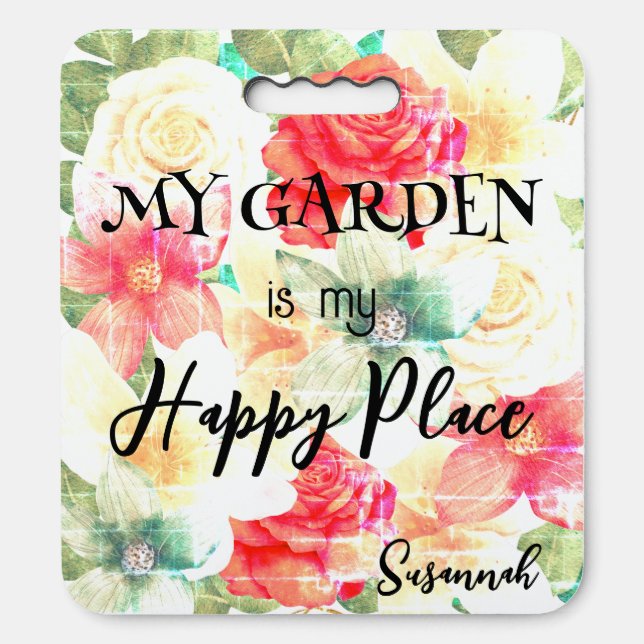 Personalized Happy Floral Garden Kneeling Pad (Front Vertical)