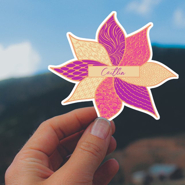  Personalized Happy Flower Name Sticker (Personalized Happy Flower Custom Cut Sticker in Pink)
