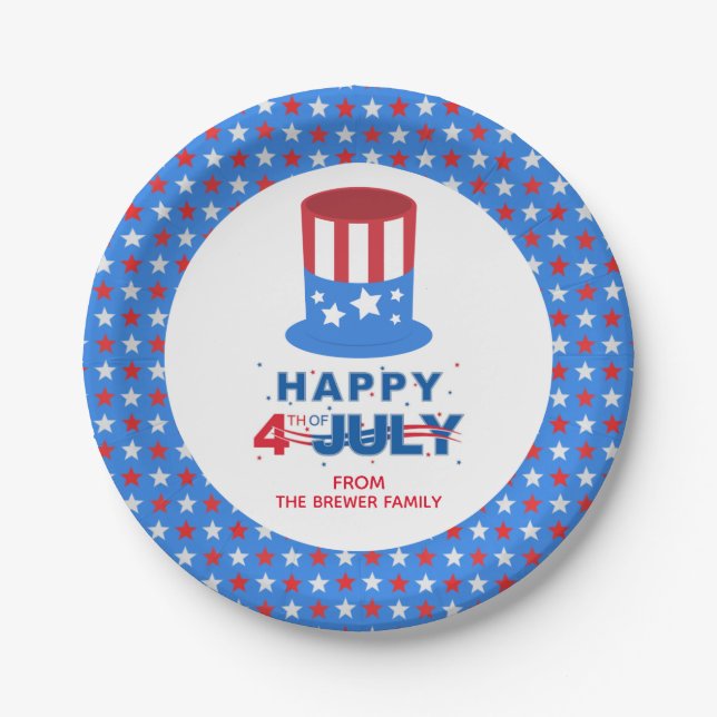 Personalized Happy Fourth of July Paper Plates (Front)