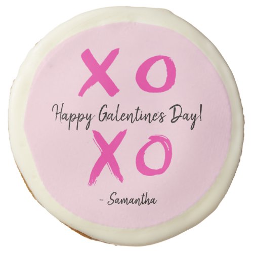Personalized Happy Galentines day XOXO pink Sugar Cookie