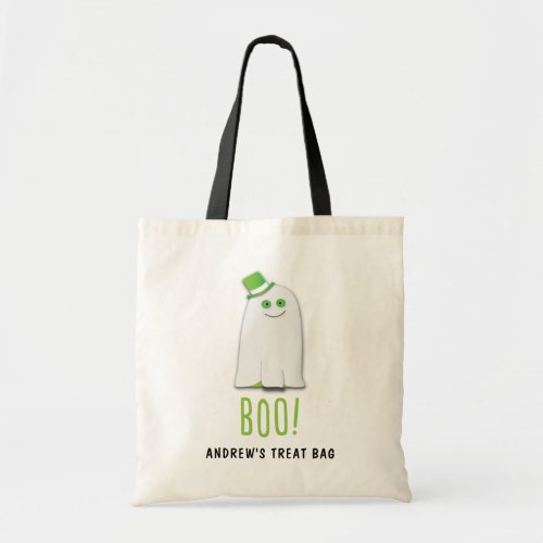 Personalized Happy Ghost Boo Halloween Treats Tote Bag