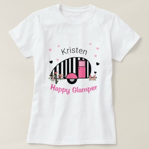 Personalized Happy Glamper Striped Camper T_Shirt