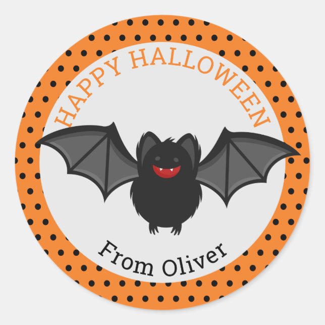 Personalized Happy Halloween Bat Sticker (Front)