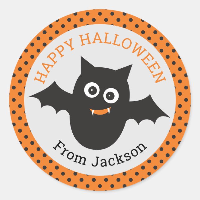 Personalized Happy Halloween Bat Sticker (Front)