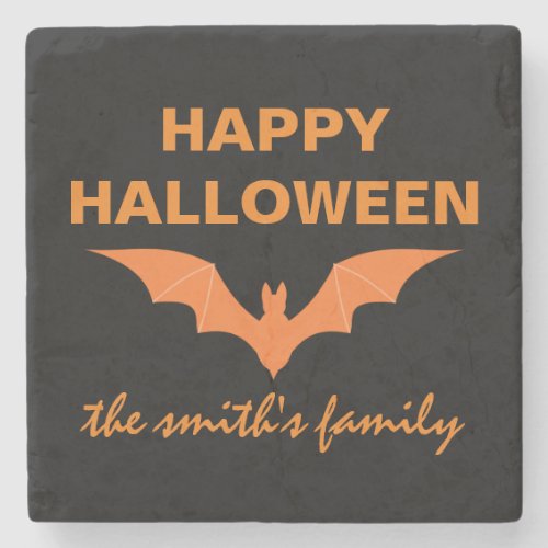 Personalized Happy Halloween Bat Stone Coaster