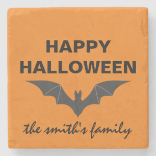 Personalized Happy Halloween Bat Stone Coaster