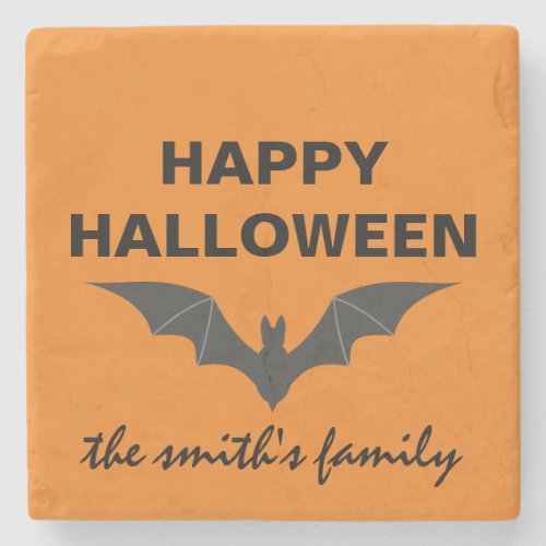 Personalized Happy Halloween Bat Stone Coaster