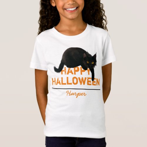 Personalized Happy Halloween Black Cat T_Shirt