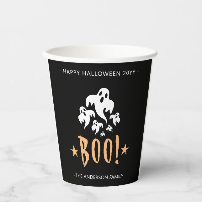 Personalized Happy Halloween Boo Paper Cups (Front)