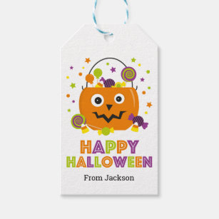 Personalized Happy Halloween Candy Pail Gift Tags