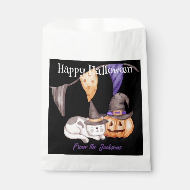 Personalized Happy Halloween | CAT & PUMPKIN Favor Bag (Front)