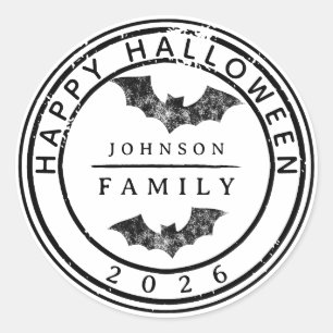 Personalized Happy Halloween Custom Family Name Classic Round Sticker