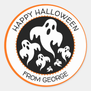 Personalized Happy Halloween Ghost Classic Round Sticker