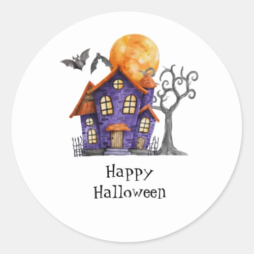 Personalized Happy Halloween Haunted House Classic Round Sticker