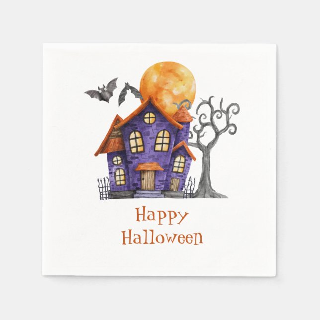 Personalized Happy Halloween Haunted House  Napkins (Front)