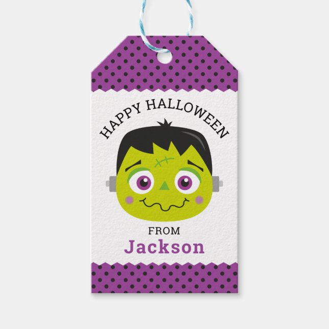 Personalized Happy Halloween Monster Gift Tag (Front)