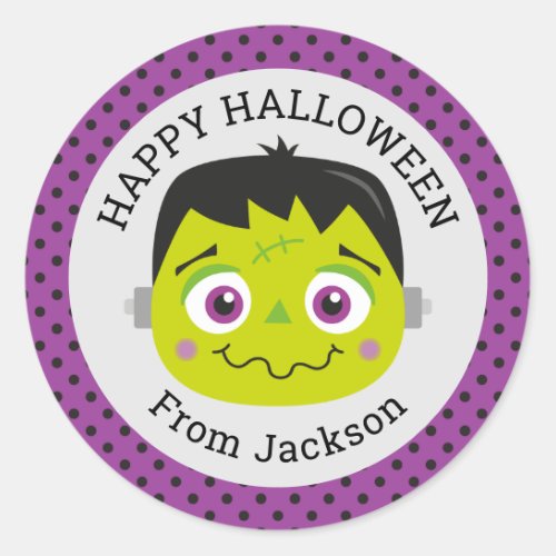 Personalized Happy Halloween Monster Round Sticker