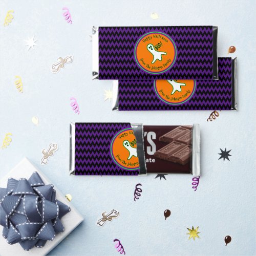 Personalized Happy Halloween Purple Black Ghost Hershey Bar Favors