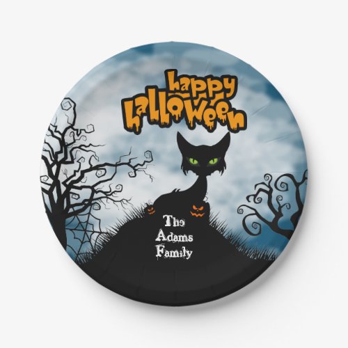 Personalized Happy Halloween Spooky Cat Paper Plates