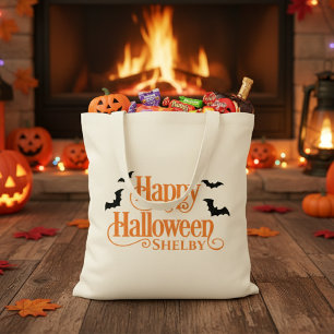 Personalized Happy Halloween Trick or Treat Tote Bag