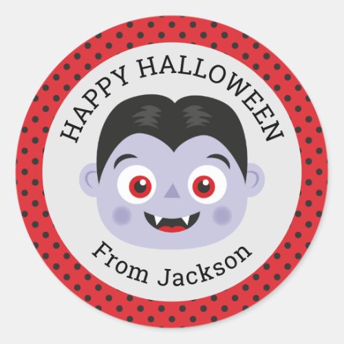 Personalized Happy Halloween Vampire Round Sticker