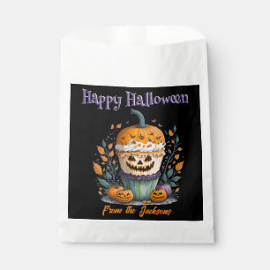 Personalized Happy Halloween WEIRD PUMPKIN CUPCAKE Favor Bag