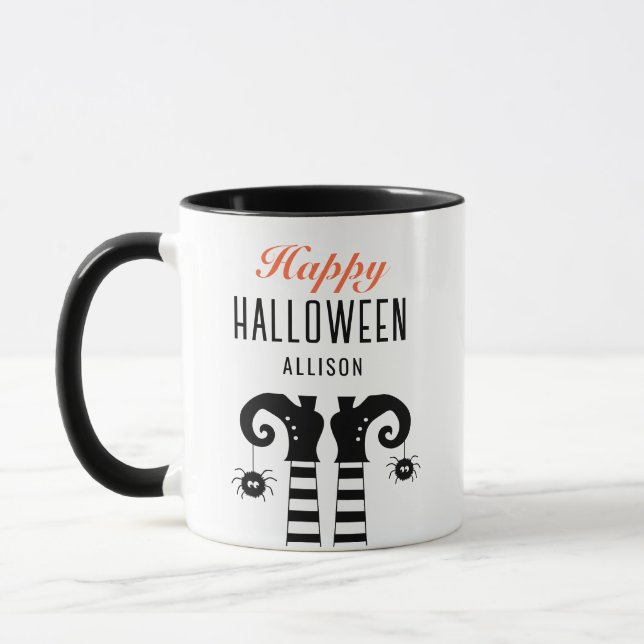 Personalized Happy Halloween Witch Feet  Mug (Left)