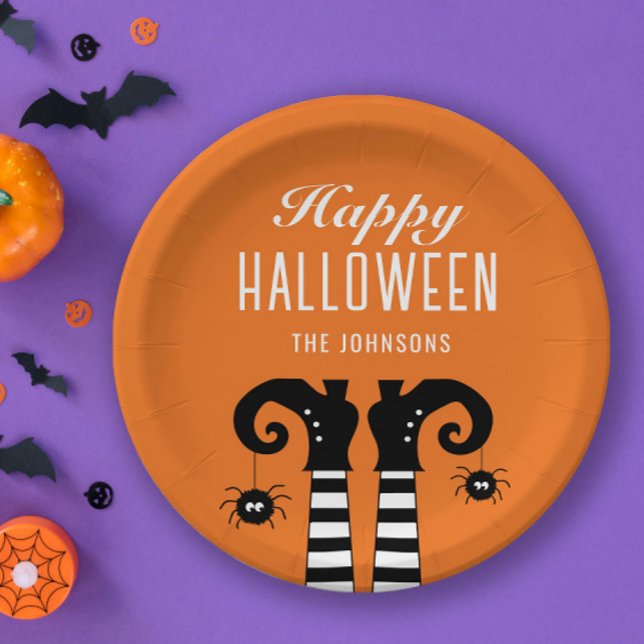 Personalized Happy Halloween Witch Feet Orange  Paper Plates (Creator Uploaded)