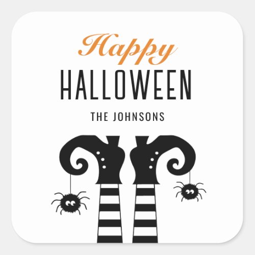 Personalized Happy Halloween Witch Feet White Square Sticker