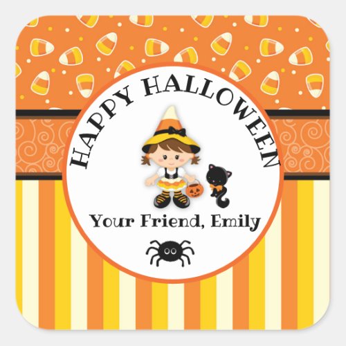 Personalized Happy Halloween Witch Square Sticker