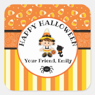 Personalized Happy Halloween Witch Square Sticker