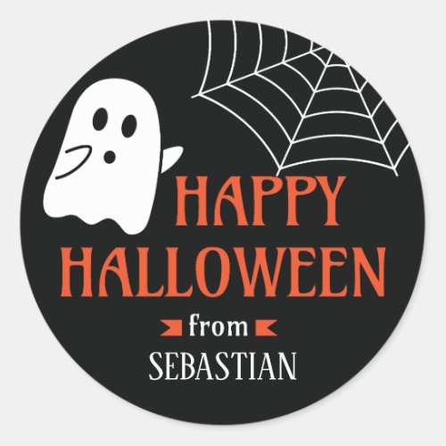 Personalized Happy Halloween with Cute Ghost Classic Round Sticker