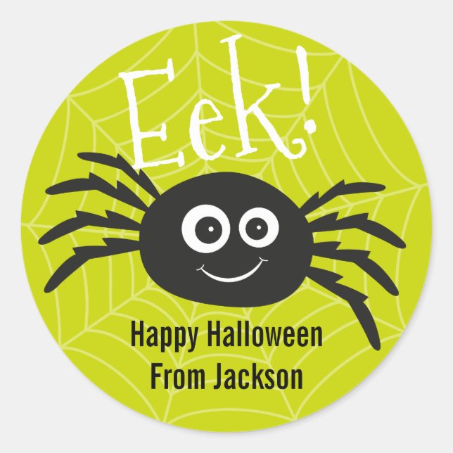 Personalized Happy Hallowen Spider Round Sticker (Front)
