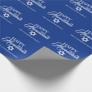 Personalized HAPPY HANUKKAH Blue Star of David Wrapping Paper
