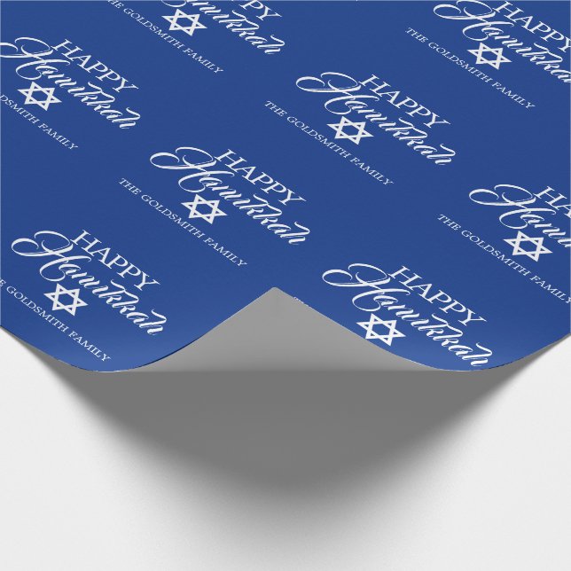 Personalized HAPPY HANUKKAH Blue Star of David Wrapping Paper (Corner)